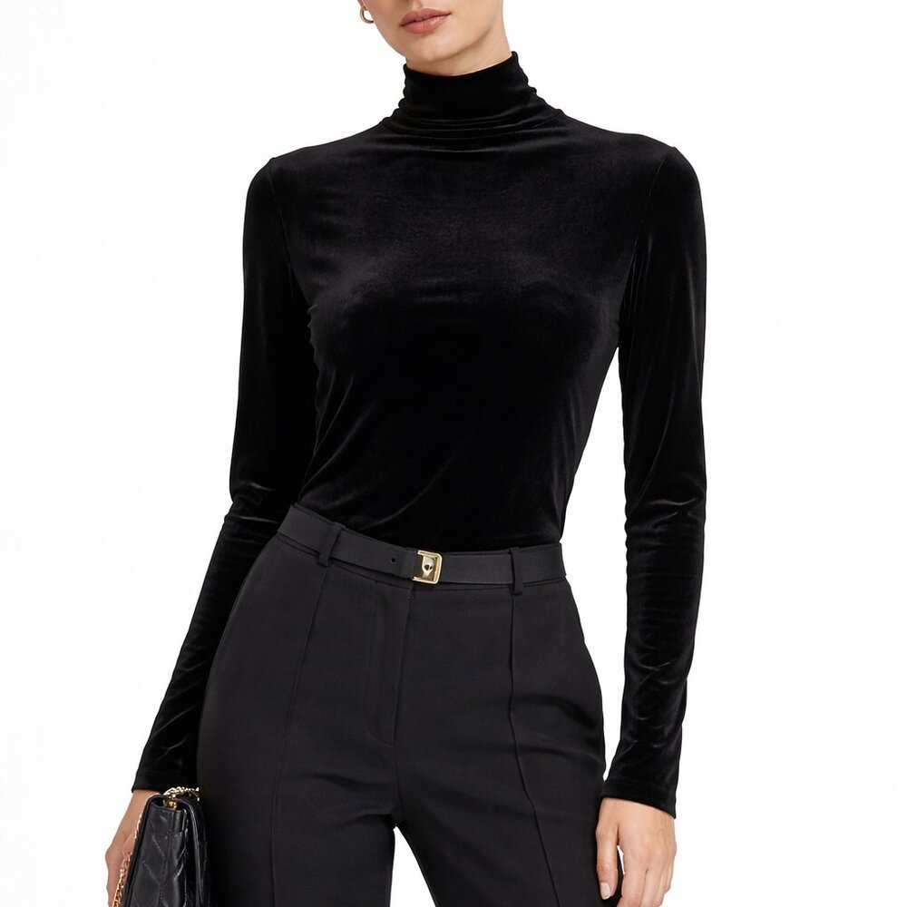 Bisou Bisou Black Velvet Bodysuit Size Small Turtleneck